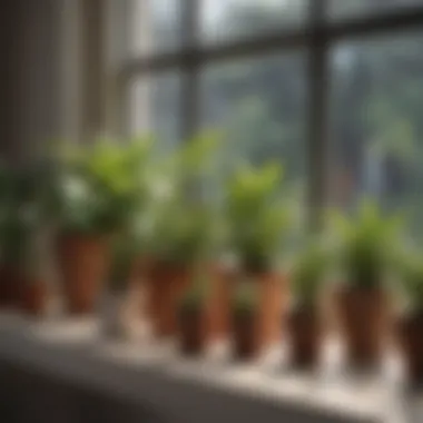 Diverse Collection of Air-Purifying Plants A collection of various purifying plants on a windowsill