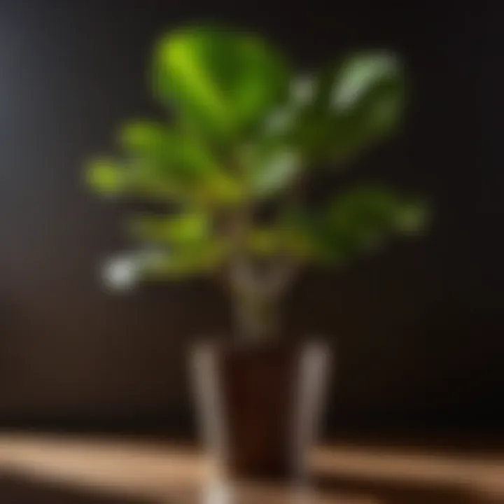Dramatic Fiddle Leaf Fig thriving in low light indoor environment