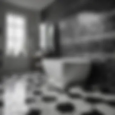 Contemporary black and white tile arrangement in modern bathroom