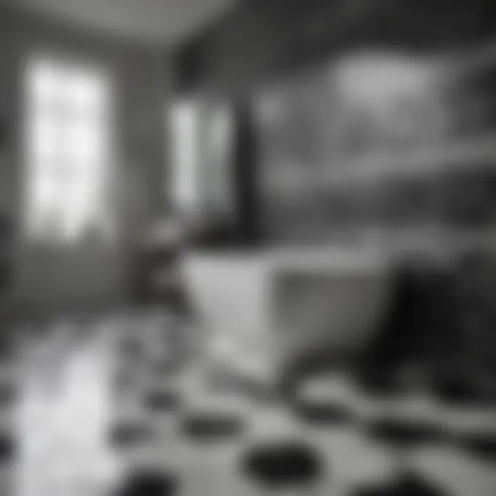 Contemporary black and white tile arrangement in modern bathroom