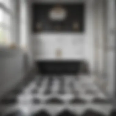 Elegant black and white geometric bathroom floor design