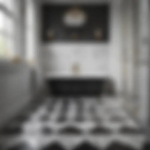 Elegant black and white geometric bathroom floor design
