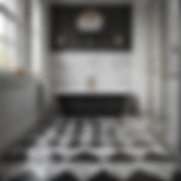 Elegant black and white geometric bathroom floor design