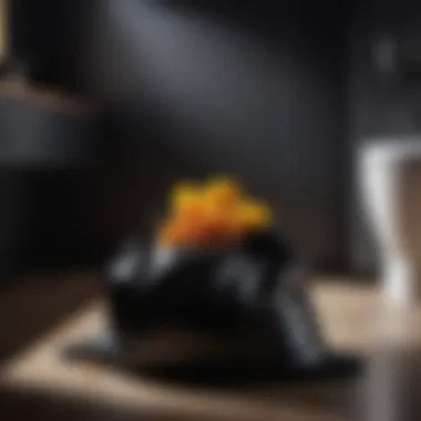 Black bathroom garbage bag with organic waste