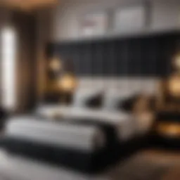 Elegant black bed frame in modern bedroom