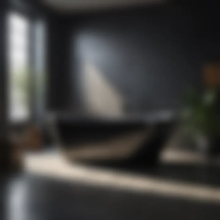 Luxury Soaking Experience Black freestanding bathtub against dark backdrop