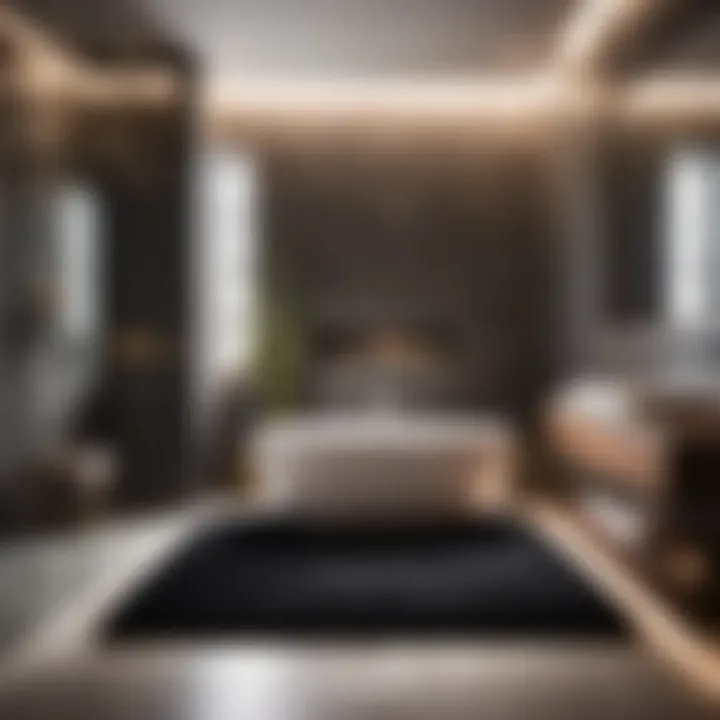 Modern Decor Accentuation Black fuzzy bathroom rug accentuating modern bathroom decor