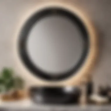 Exquisite black metal vanity mirror reflecting elegant bathroom decor