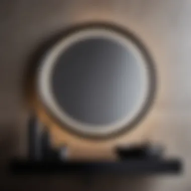 Close-up of black metal vanity mirror's sleek and modern design