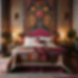 Bohemian Queen Bedroom Set with Floral Tapestry
