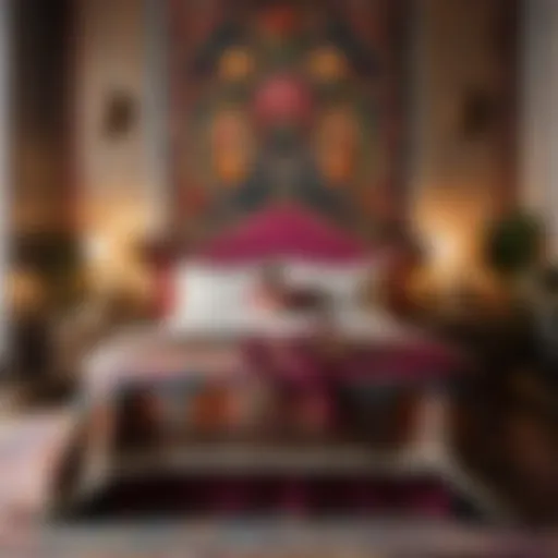 Bohemian Queen Bedroom Set with Floral Tapestry