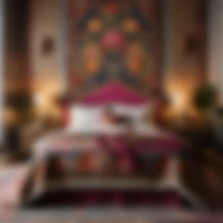 Bohemian Queen Bedroom Set with Floral Tapestry