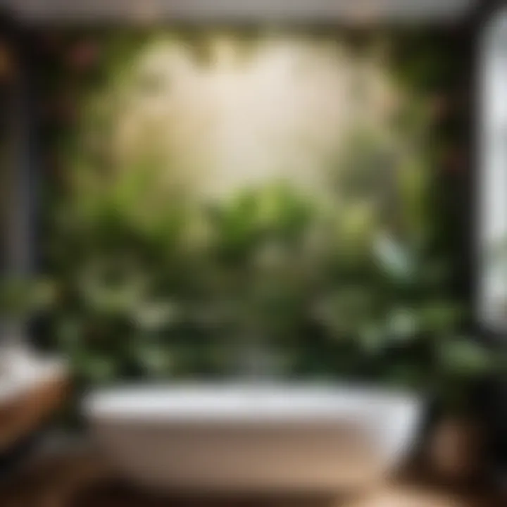Botanical-themed temporary wallpaper in modern bathroom