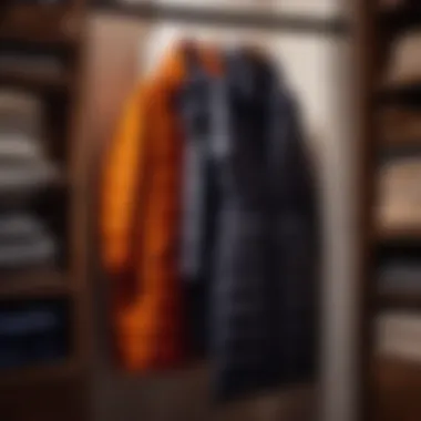Down coat being stored in a breathable garment bag