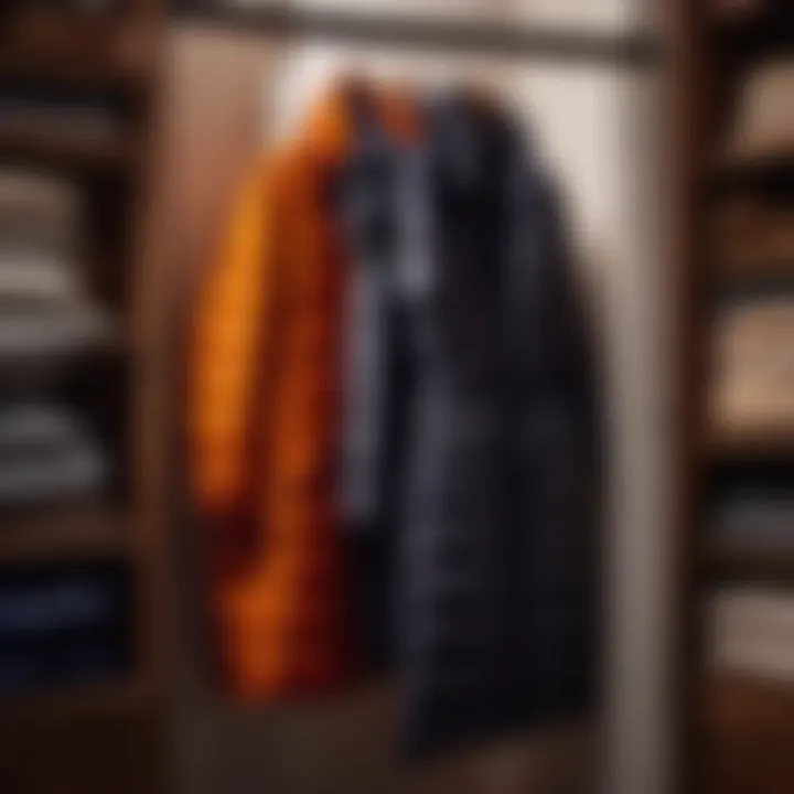 Down coat being stored in a breathable garment bag