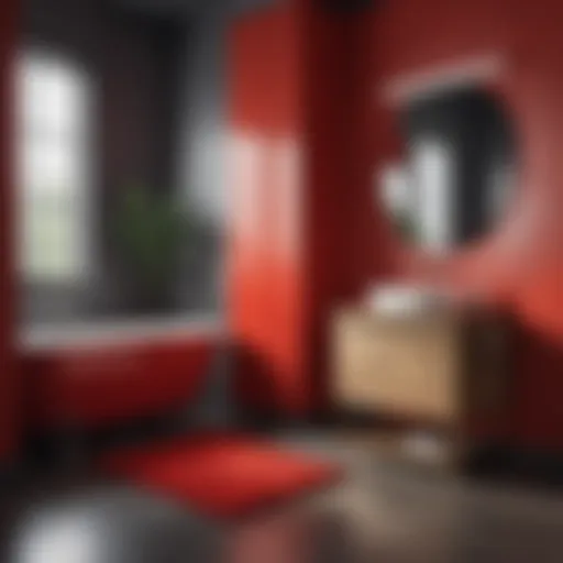 Vibrant Red Bathroom Rug in Contemporary Setting Vibrant red bathroom rug enhancing modern decor