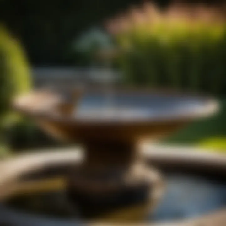 Artistic bird bath top sculpted from bronze complementing a tranquil garden pond
