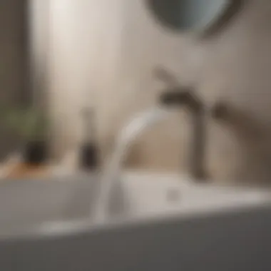 Sleek Design of Brushed Nickel Waterfall Faucet Elegant brushed nickel waterfall faucet in a modern bathroom setting