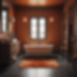 Burnt orange bath rug on a stylish bathroom floor