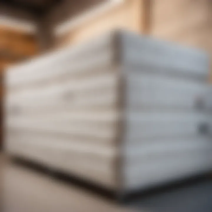 Close-up of a mattress standing vertically in a storage unit