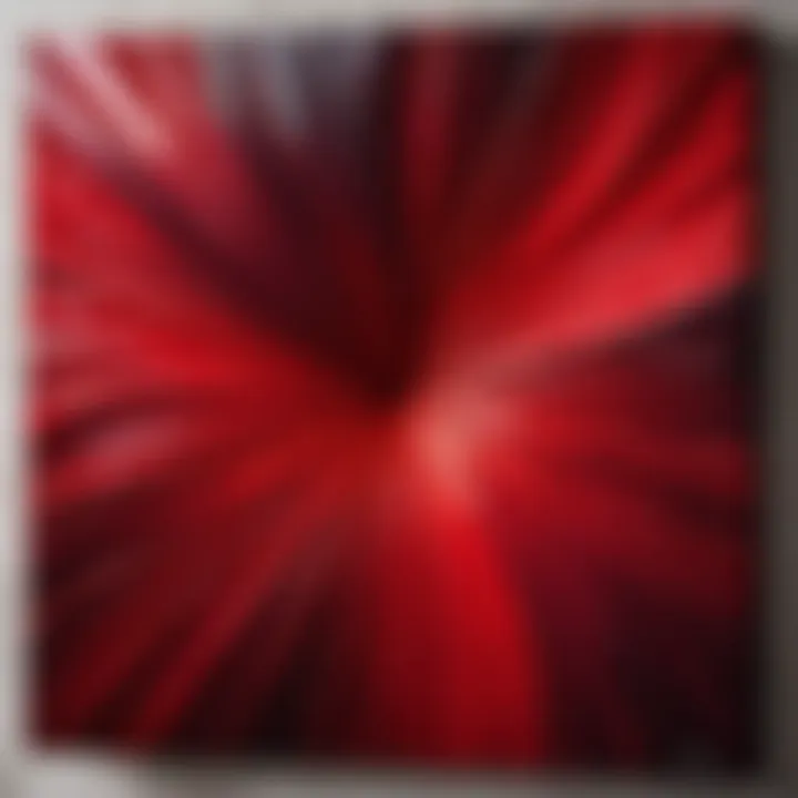 Abstract canvas art with bold red accents