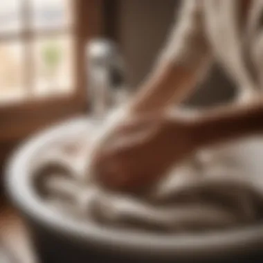 Cashmere garment being gently washed in a basin