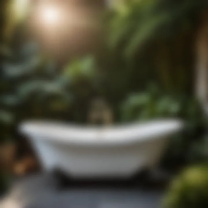Tranquil Cast Iron Soaker Bathtub in Outdoor Oasis Cast iron soaker bathtub surrounded by lush greenery in outdoor oasis