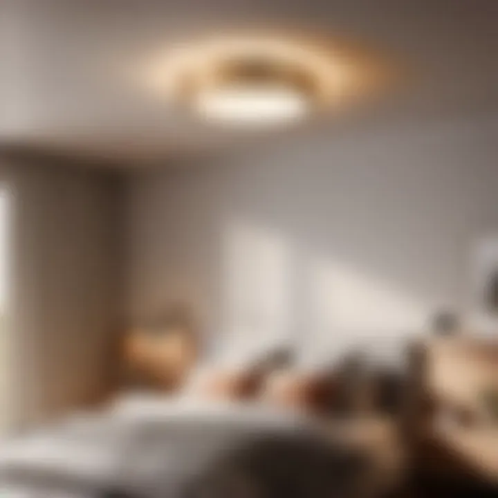 Subtle and Functional Flush Mount Design Minimalist flush mount ceiling light illuminating a cozy bedroom