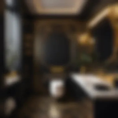 Sleek Black & Gold Touches Chic black and gold accents in small bathroom