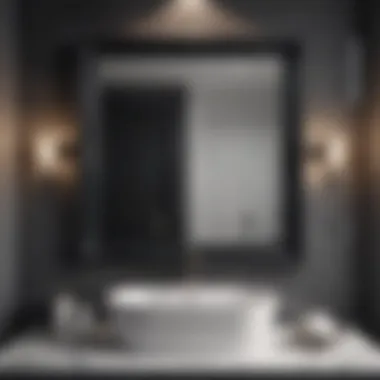Chic black marble faux frame bathroom mirror