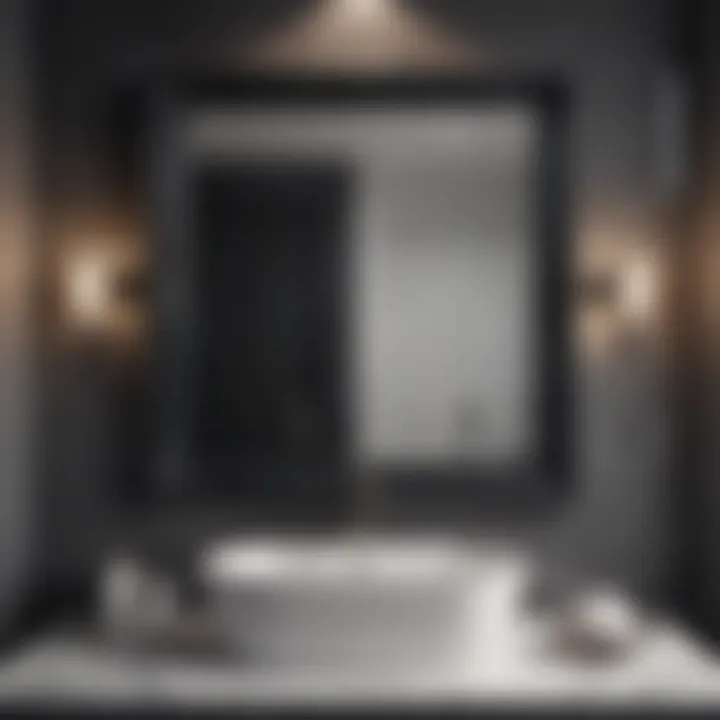 Chic black marble faux frame bathroom mirror