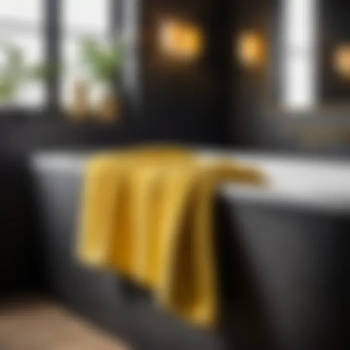 Stylish black and yellow bath towel folded neatly