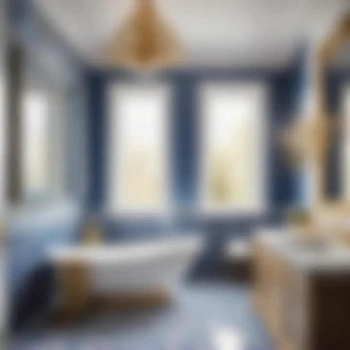 Chic blue and white bathroom with gold accents