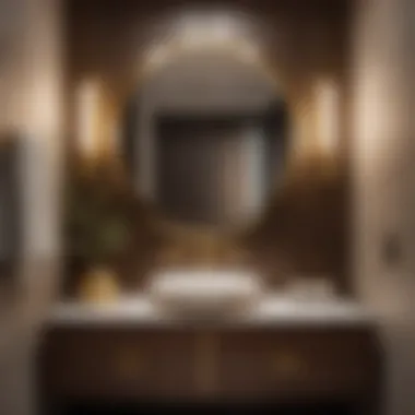 Chic small brown vanity with brushed gold fixtures