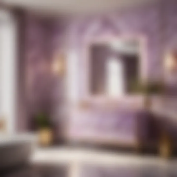 Chic light purple bathroom wall decor with marble accents