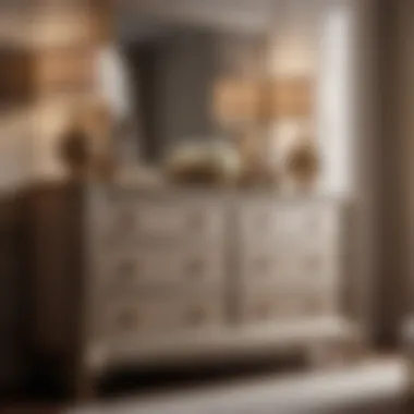 Chic light-toned dresser with intricate details