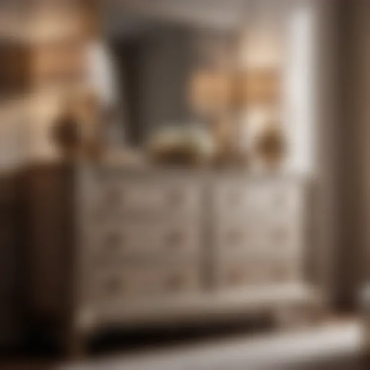 Chic light-toned dresser with intricate details