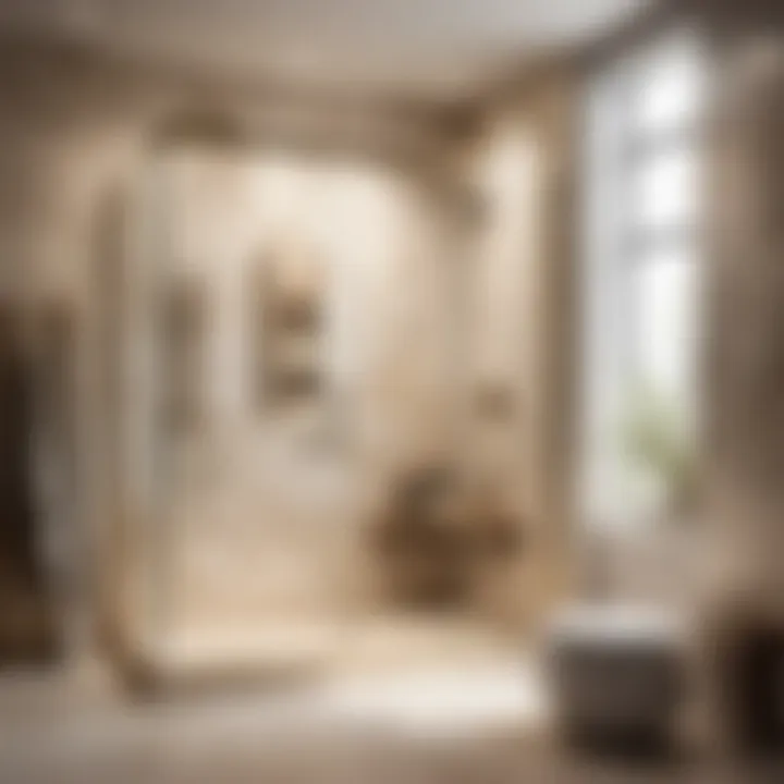 Stylish Limestone Shower Enclosure Chic limestone shower enclosure with glass doors