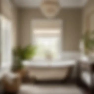 Stylish Neutrals Chic neutral Benjamin Moore Aura Bath and Spa paint color in stylish bathroom