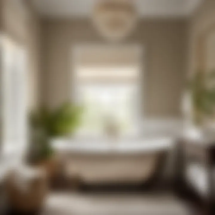 Stylish Neutrals Chic neutral Benjamin Moore Aura Bath and Spa paint color in stylish bathroom