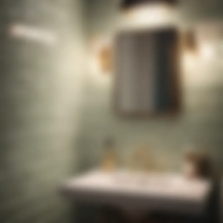 Chic subway tile layout in small bathroom space