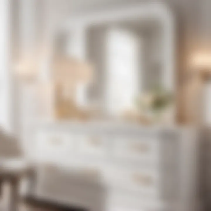 Chic White Dresser with Mirror in White Bedroom