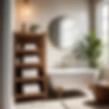 Sophisticated Simplicity Chic wicker bathroom etagere in a minimalist setting