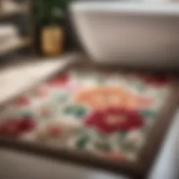 Luxurious bathroom rug with intricate floral pattern