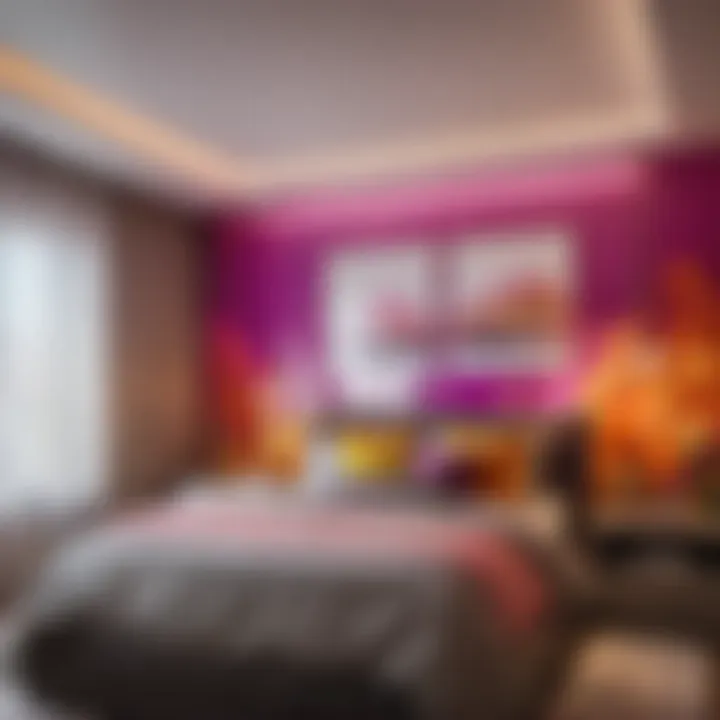 Vivid Interpretation of Small Bedroom Color Abstract artwork of a small bedroom with a pop of color