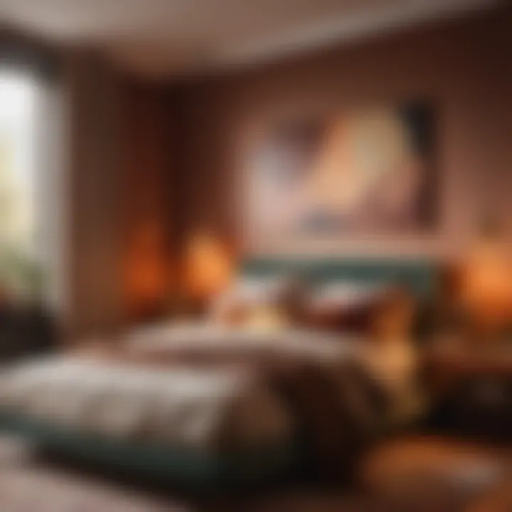 Coziness Captured in Small Bedroom Artistic representation of a cozy small bedroom with warm color tones