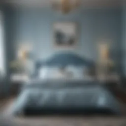 A serene bedroom painted in soft blue hues, showcasing tranquility and calmness.
