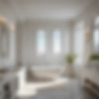 A bright and airy bathroom showcasing a crisp white color scheme to maximize light reflection.