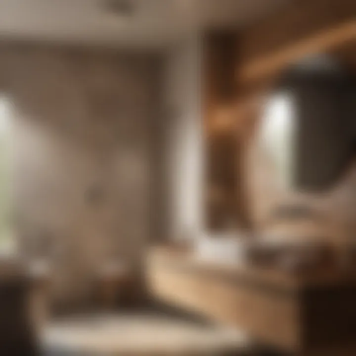 A cozy bathroom adorned with earthy tones and strategic lighting for a warm atmosphere.