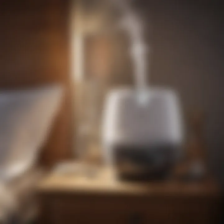 Traditional evaporative humidifier on a bedside table
